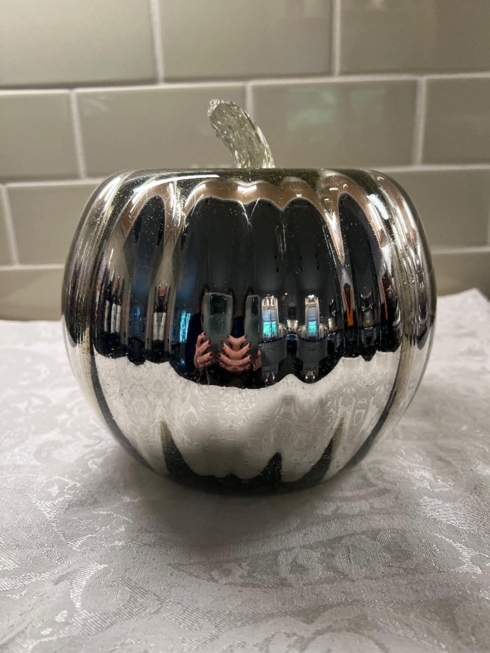 Pottery Barn Large Silver Mercury Glass Pumpkin ~ Recycled Glass